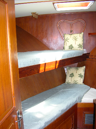 A closer look at the forward cabin berths.