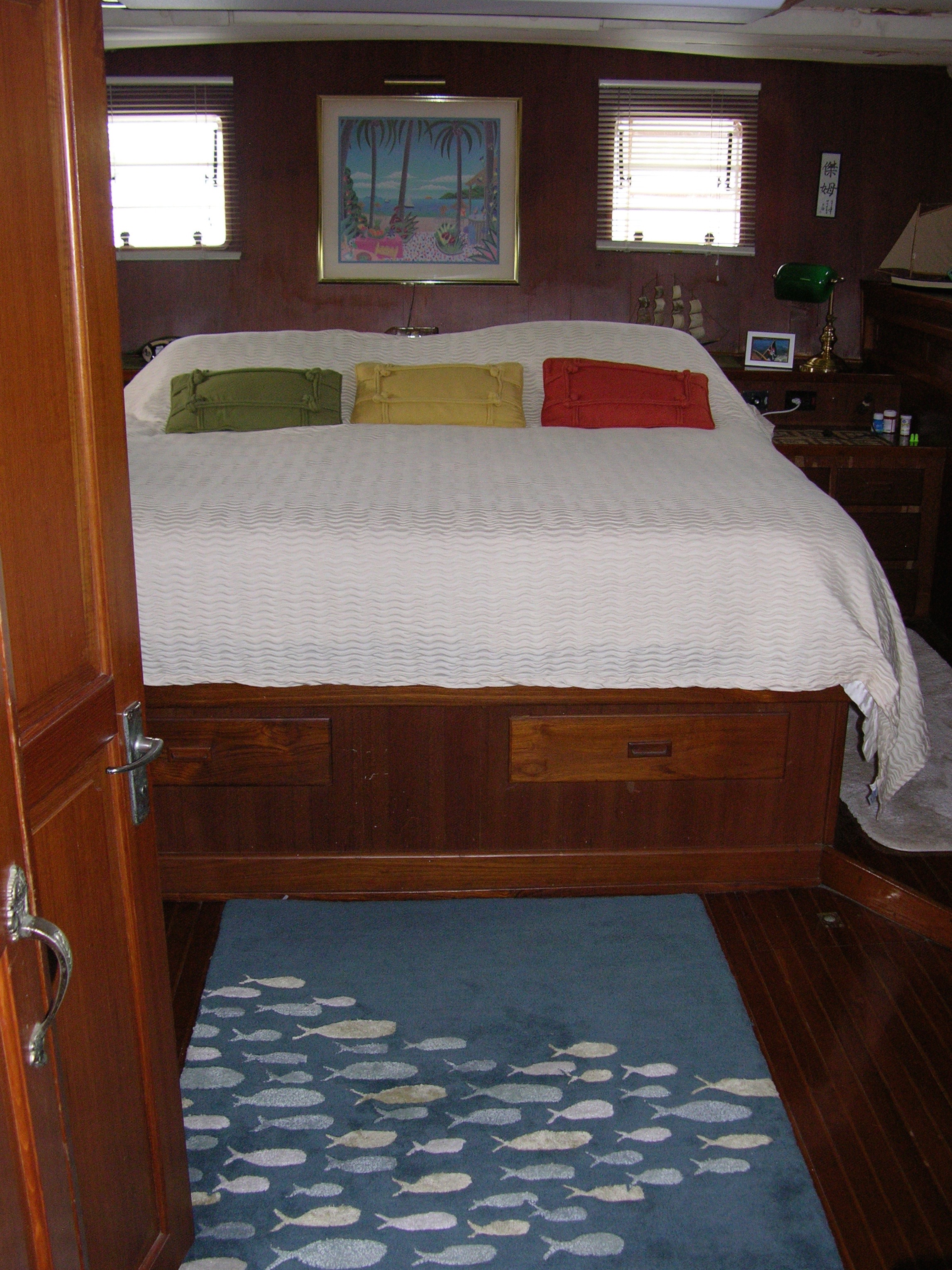The aft stateroom viewed from its doorway.