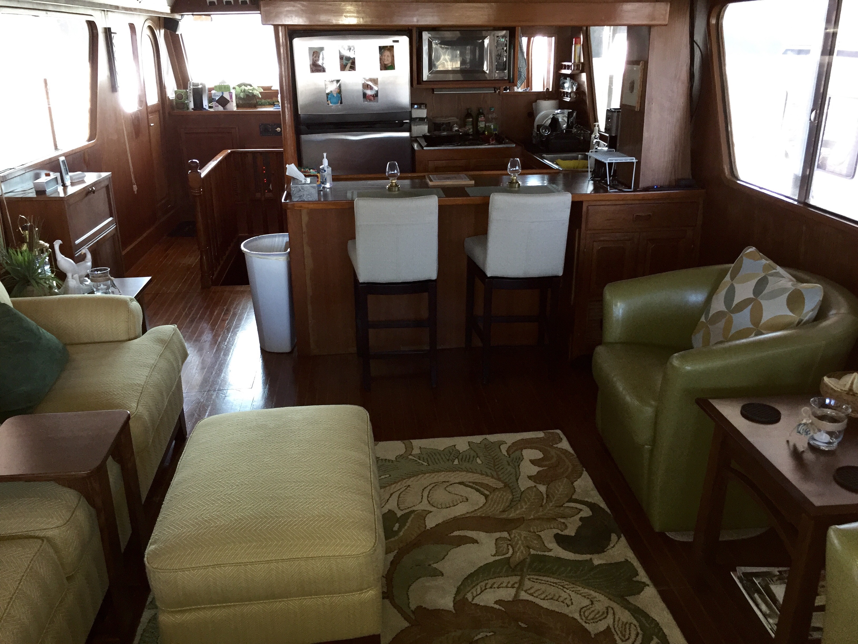 The salon looking forward toward the bar and galley.