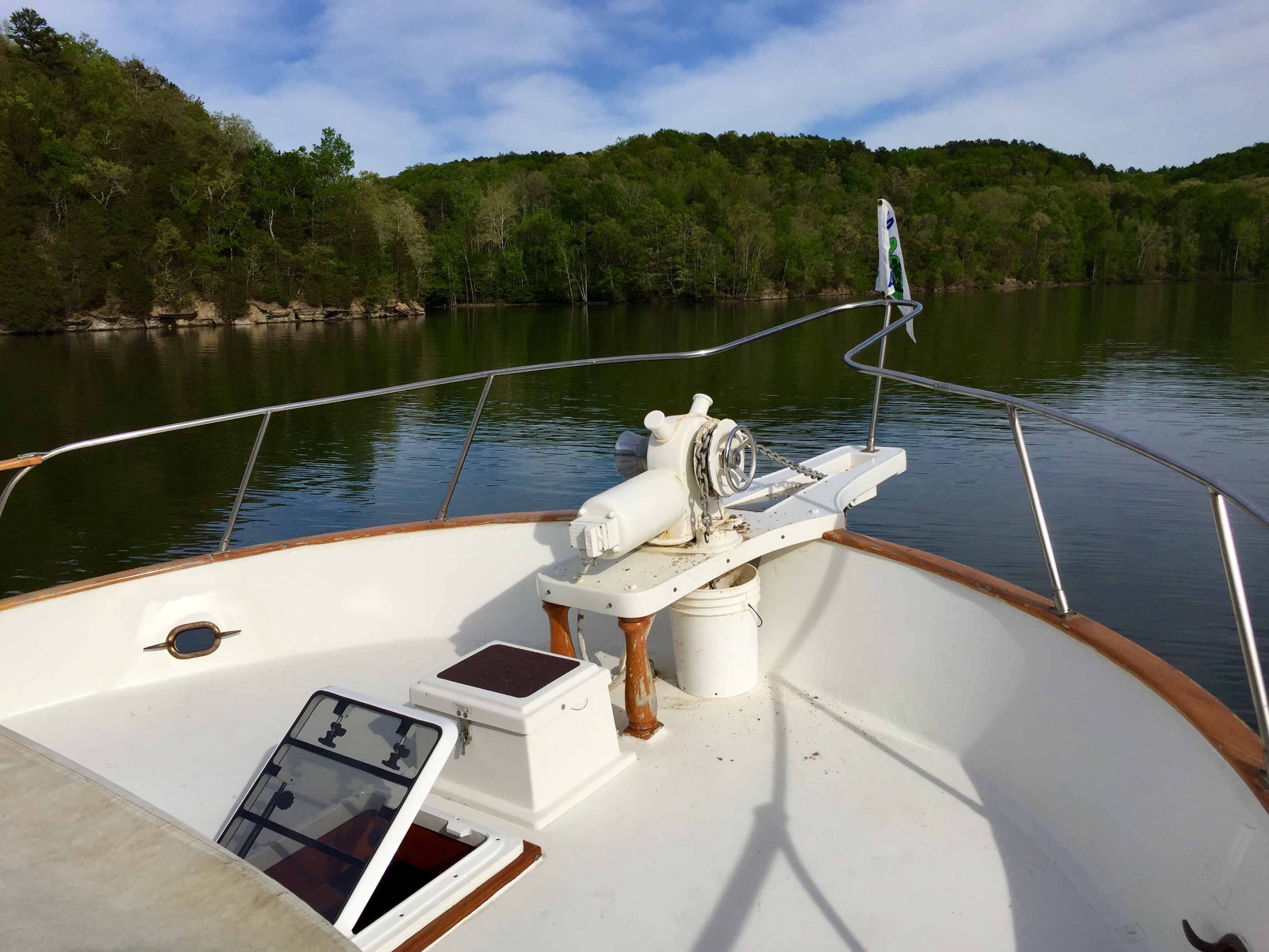 The open foredeck with windlass and anchor gear.