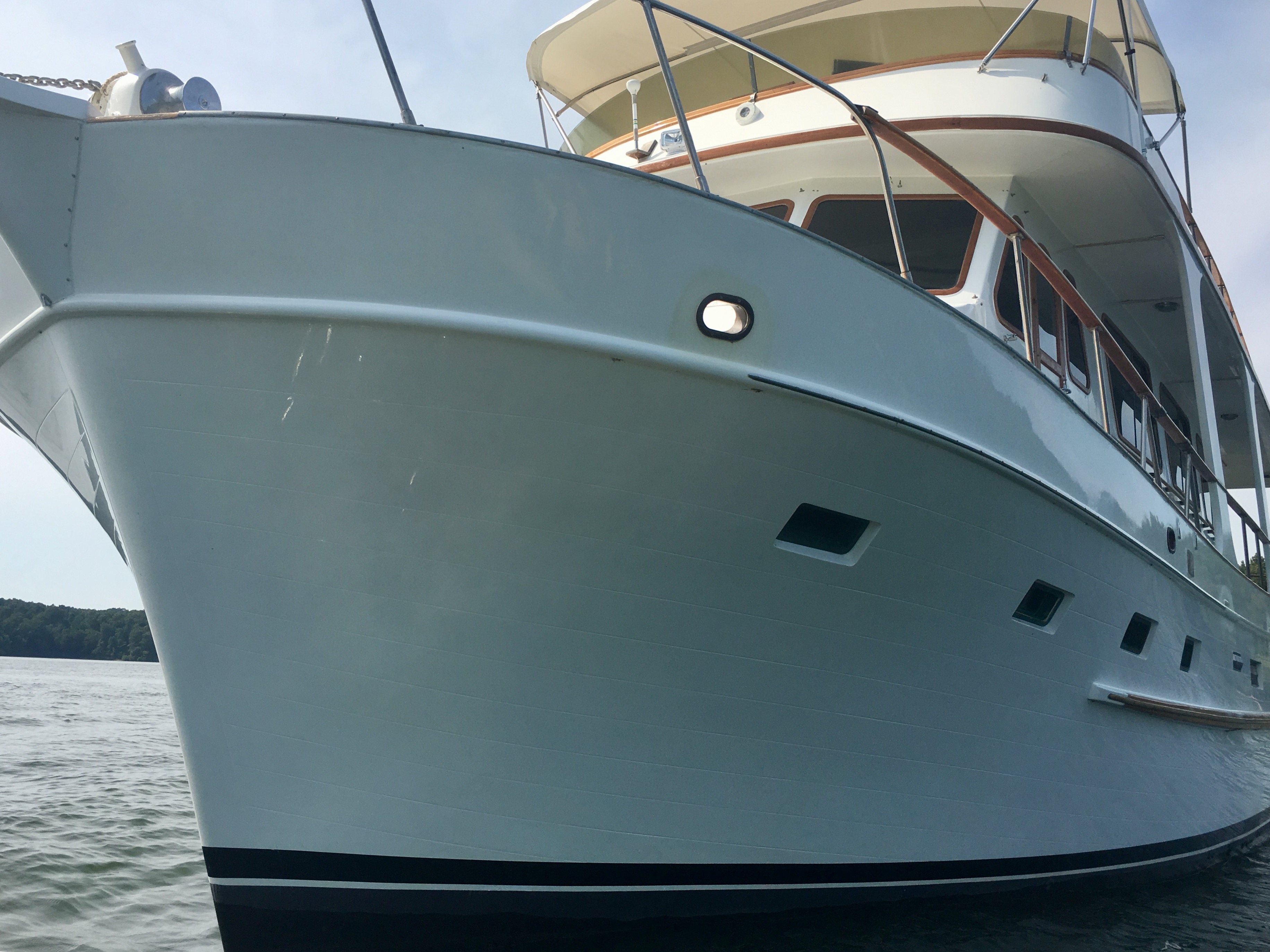 A low angle emphasizes the substantial bow.